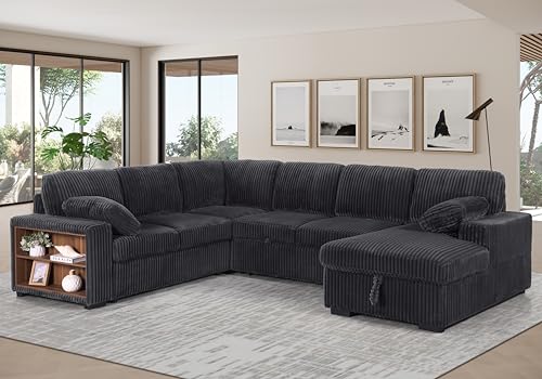 L-Shaped Pull Out Sleep Sofabed with Storage Chaise, Chenille Upholstered X30892
