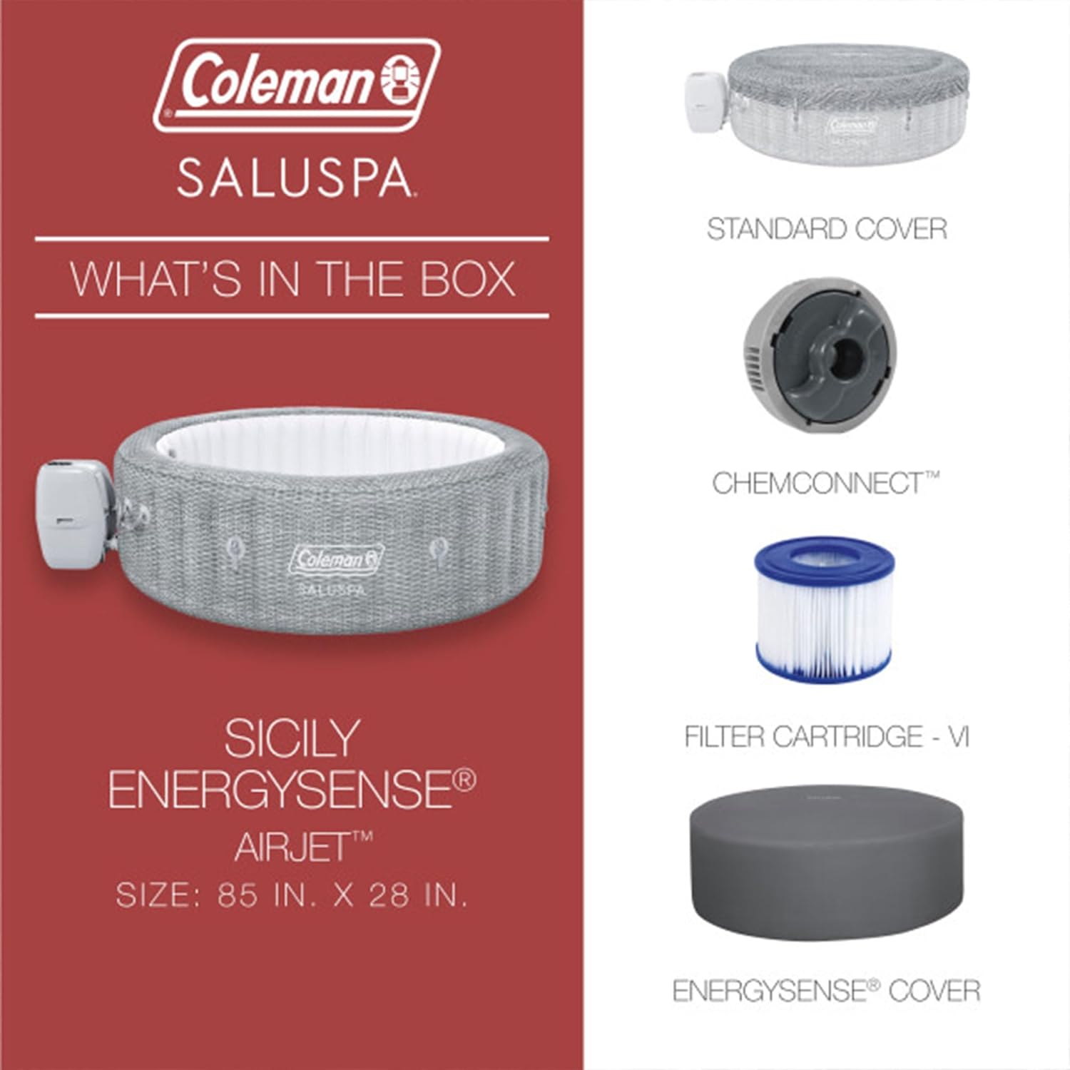 Bestway Coleman Sicily AirJet Inflatable Round Hot Tub with EnergySense Cover, Gray P59351