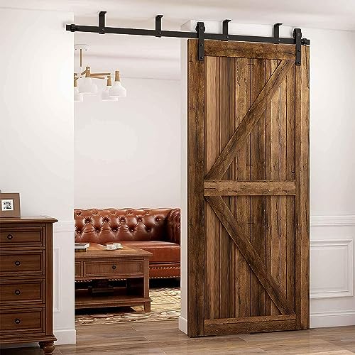 14FT Ceiling Mount Sliding Barn Door Hardware Kit Low Ceiling L-Shape Bracket System for 42" Wide Double Wood Door Heavy Duty (Basic Style Hanger)