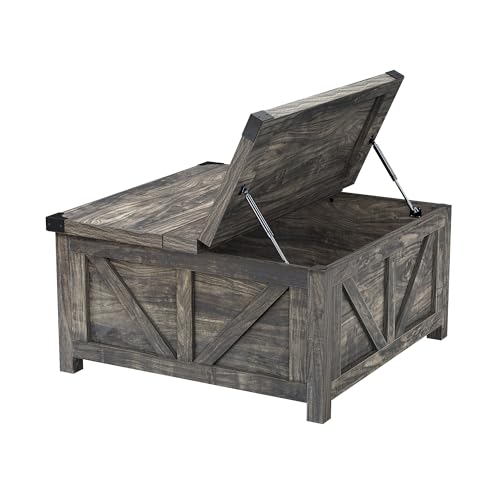 Farmhouse Lift Top Coffee Table with Storage and Charging Station, Brown J61149