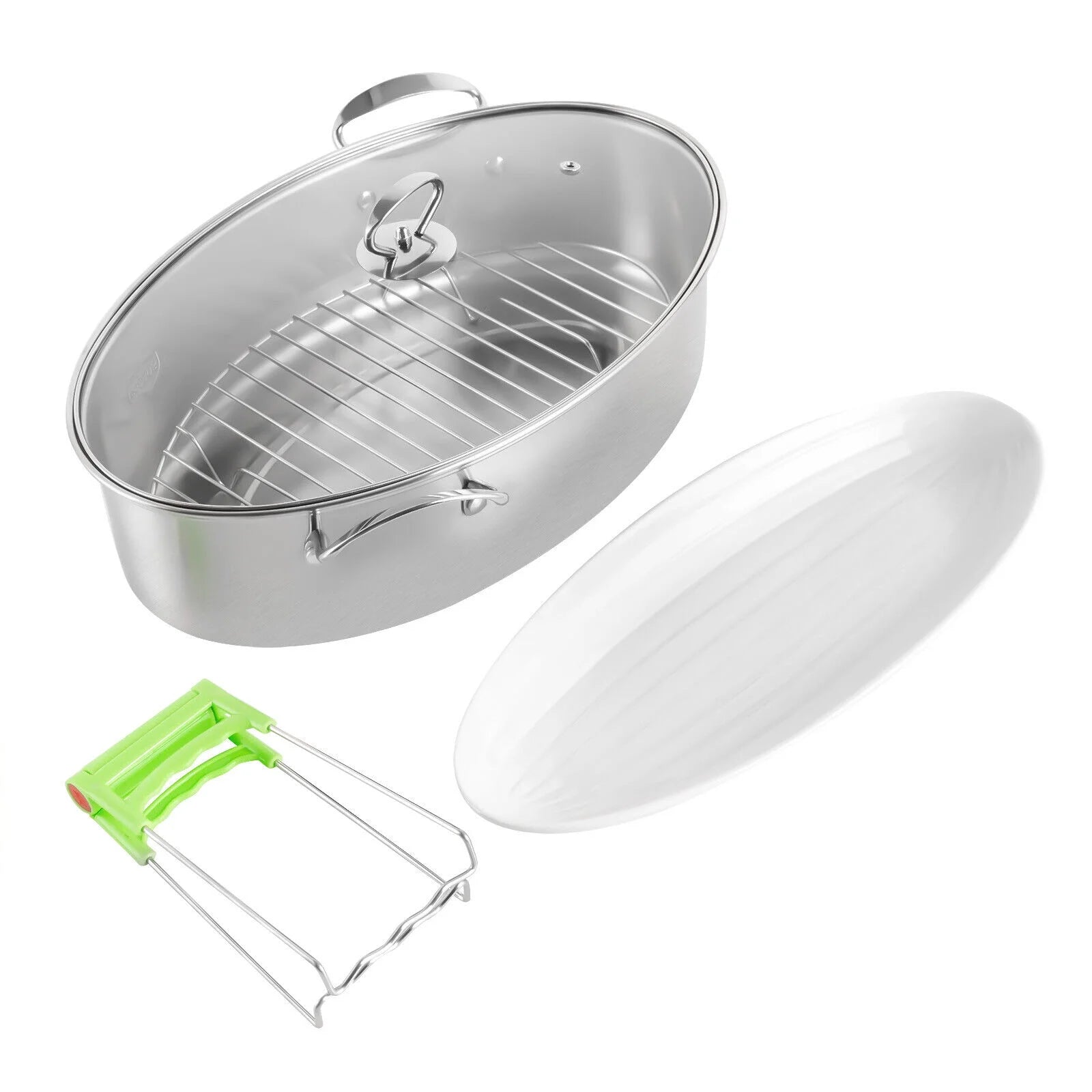 ZhdnBhnos Stainless Steel Fish Steamer with Glass Lid L7059