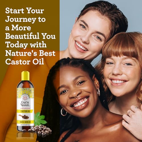 GuruNanda Castor Oil 8 Fl oz, 100% Pure, Cold Pressed & Hexane-Free V2000
