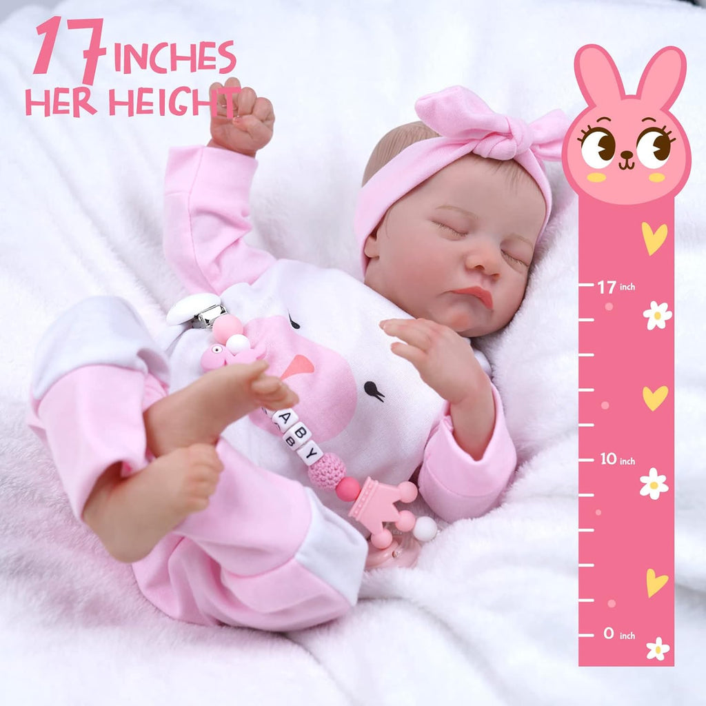 JIZHI Lifelike Reborn Baby Doll 17-Inch Soft Cloth Body Sleeping Newborn D333