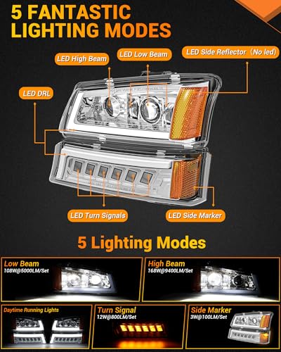 Z-OFFROAD LED Headlights Assembly with DRL for 2003-2006 Chevy Silverado Avalanche Y434052