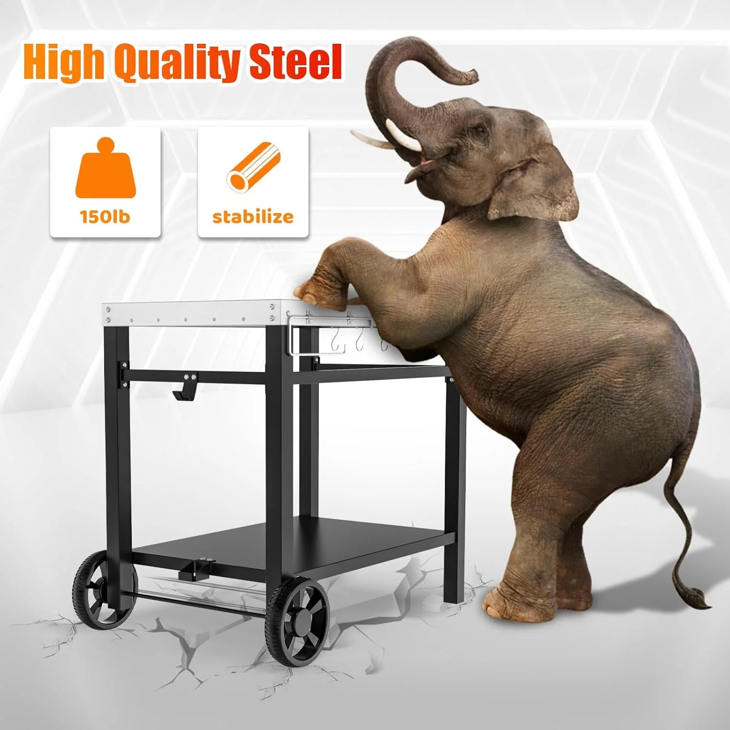 GRILL FORCE Outdoor Grill Cart Table with Wheels, Double-Shelf Z3017