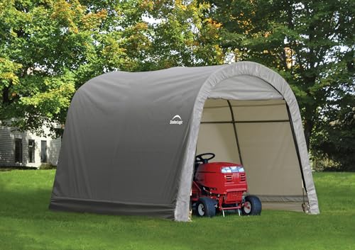 ShelterLogic 10 x 10 Shed-in-a-Box All Season Steel Round Roof Outdoor Storage Shed with Waterproof Cover, Grey S288