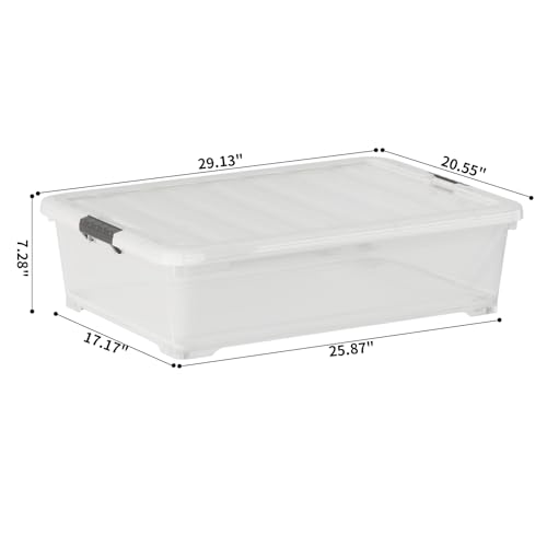 Morcte 50 Quart Clear Plastic Under Bed Storage Box with Wheels, 3-Pack R595