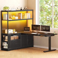 SEDETA L Shaped Standing Desk with Drawers & Hutch, White X476869