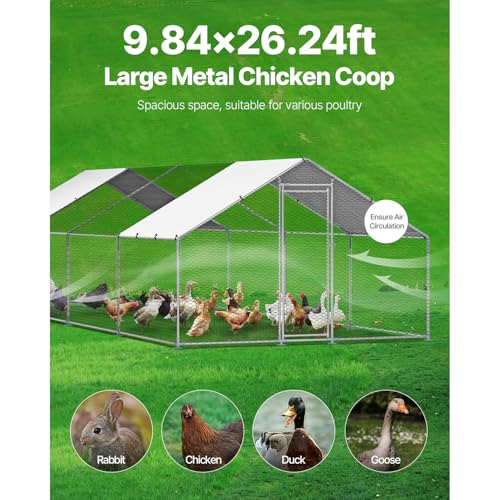 VEVOR Large Metal Chicken Coop with Run, Walk-in Outdoor Poultry Pen W388