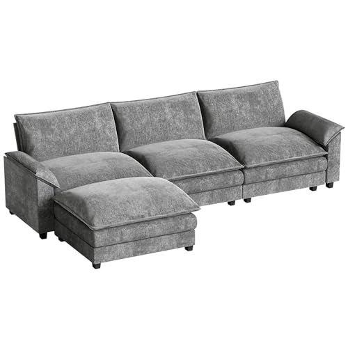 Homall 119" Modular Sectional Sofa with Reversible Ottoman, Light Grey V97154