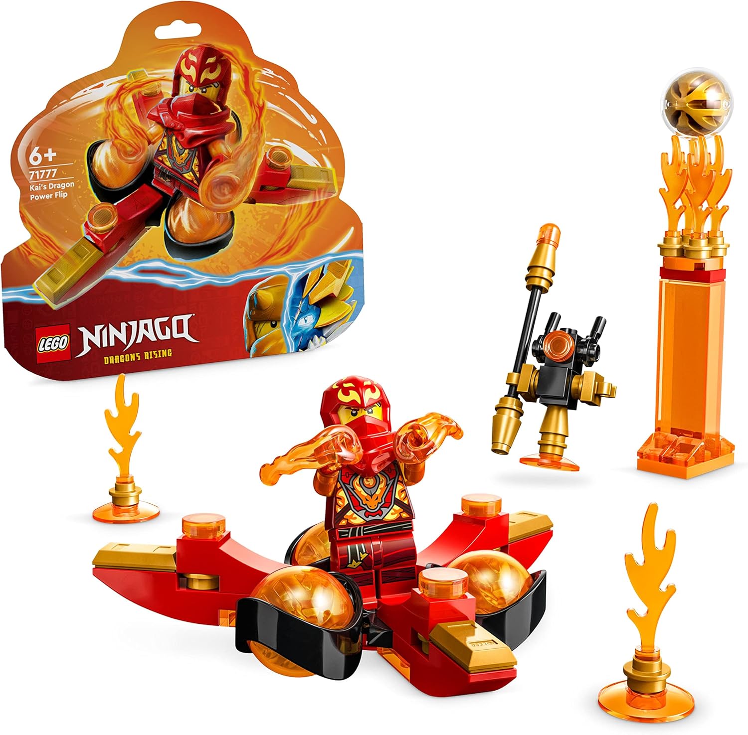 Lego NINJAGO Kai’s Dragon Power Spinjitzu Flip 71777 Red Ninja Toy Building Set with Kai Minifigure; Gift for 6 Year Old Boys, Girls and Ninja Fans Who Love Buildable Action Figure Playsets