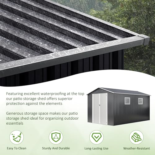 10x10 FT Outdoor Metal Storage Shed with Lockable Doors, Grey Q804763