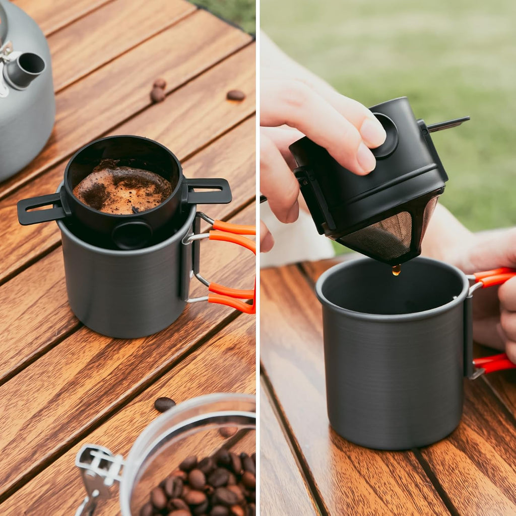 Odoland Camping Coffee Pot 1.2L with Mug and Filter M52160