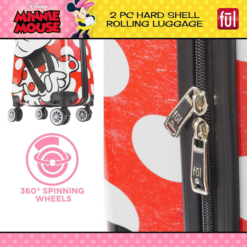 Disney Minnie Mouse 2 Piece Hardshell Rolling Luggage Set, Red Q86140