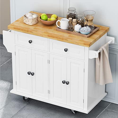 Kitchen Island Cart on Wheels with Wood Top and Drop Leaf Breakfast Bar M7732