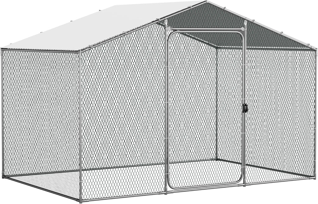 Flamaker Large Metal Chicken Coop, Walk-in Chicken Run Pen, Outdoor Poultrey Cage with Water-Resident Cover, Lockable Spire Roof Hen Duck Rabbit House(6.5L'*9.8W'*6.5H')