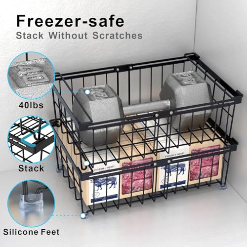 iSPECLE Freezer Organizer Bins 2 Pack, Expandable Stackable for Chest Freezer, Black R10570