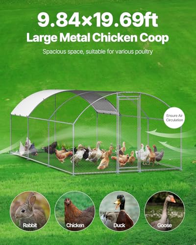 VEVOR Large Metal Chicken Coop with Run, Walk-in Outdoor Poultry Pen W388
