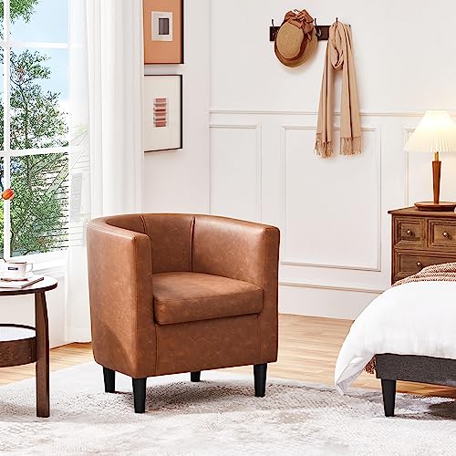 Yaheetech Velvet Accent Chair, Modern Upholstered Barrel Chair, Olive Green J55628