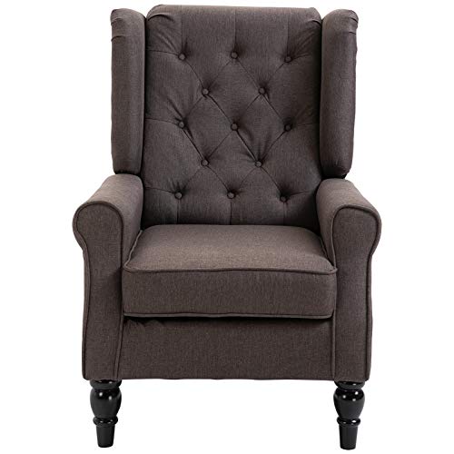 HOMCOM Mid-Century Modern High Wingback Accent Chair with Wood Legs, Dark Brown V59069