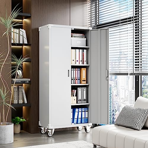 Aobabo 73''H Metal Garage Storage Cabinet with Wheels, Black S572804