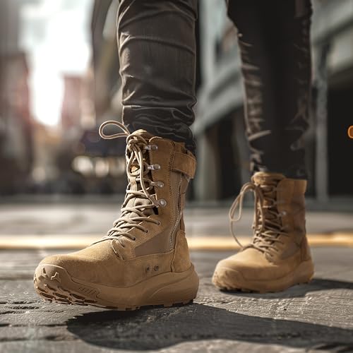 NORTIV 8 Men's Tactical Military Work Boots Side Zipper Leather Lightweight 8 Inches S851