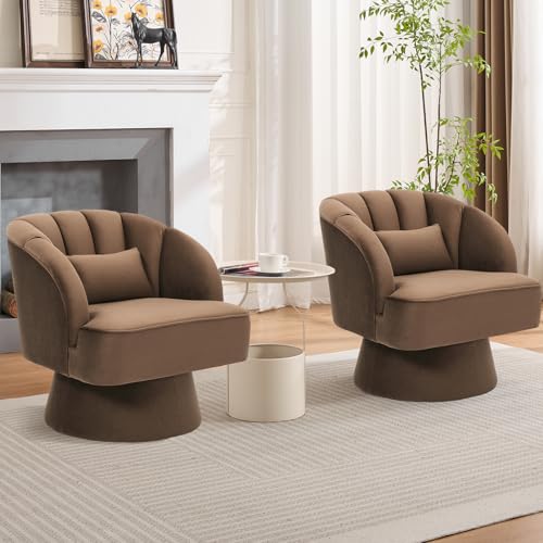GarveeHome Modern Swivel Barrel Accent Chair, Teddy Fabric Upholstered Armchair, Black W334223