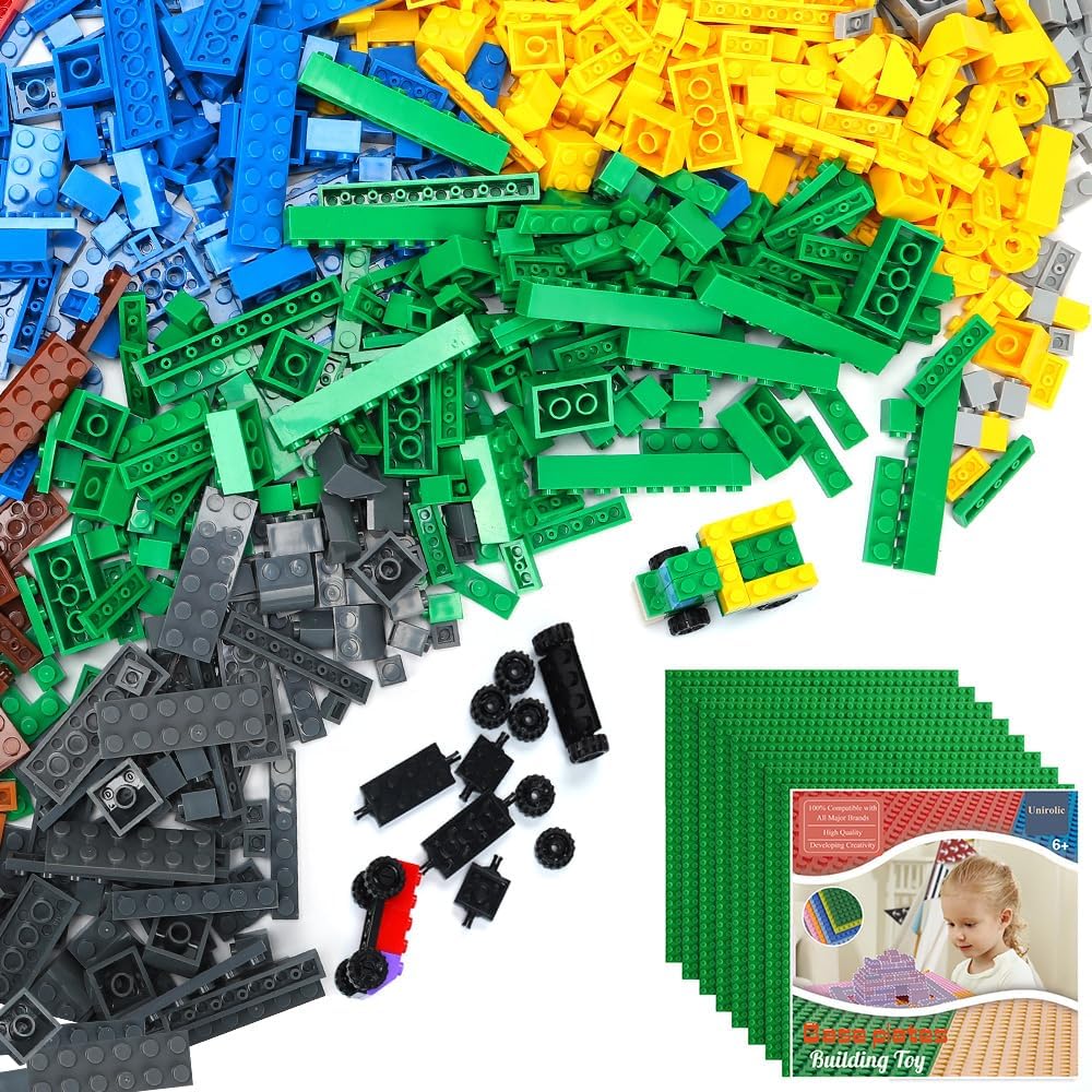 Classic Building Bricks Set with 32x32 Baseplates, 1546 Pieces Basic Building Blocks with Wheels, STEM Creative Toys with 8 Pack of Blue Baseplate, Ideal Educational Toy for Kids Teens