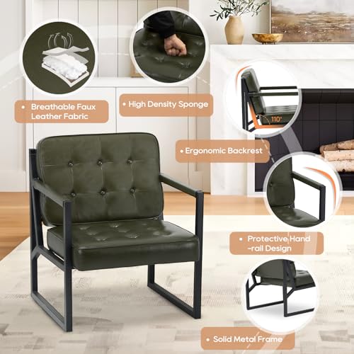 COLAMY Mid Century Modern Accent Chair Set of 2, Faux Leather, Black S4169
