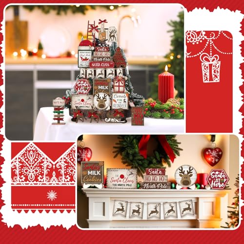 Nuogo 24 Pcs Christmas Tiered Tray Decorations Set with 2 Tier Stand C248
