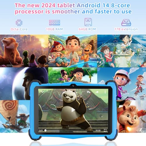 Kids Tablet 7 Inch Android 14, Octa-Core, 10+64GB, WiFi 6, Blue V233980