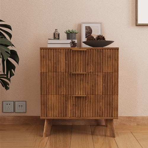 Fluted 5 Drawers Dresser for Bedroom, Wooden Tall Storage, Walnut L1075