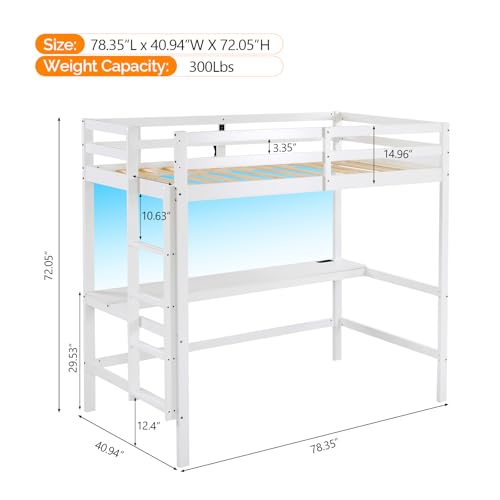 VINGLI Twin Loft Bed with L-Shaped Desk, 3 Storage Drawers, Solid Wood, White W24917