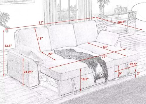 L-Shaped Pull Out Sleep Sofabed with Storage Chaise, Chenille Upholstered X30892