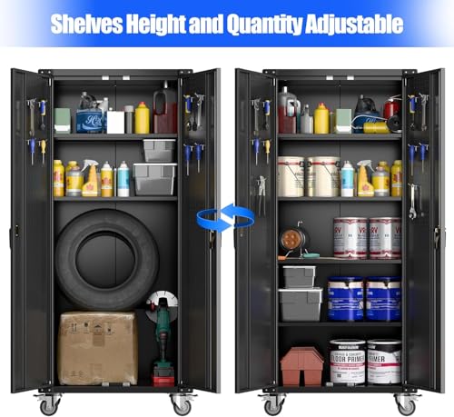 Aobabo 73''H Metal Garage Storage Cabinet with Wheels, Black S572804