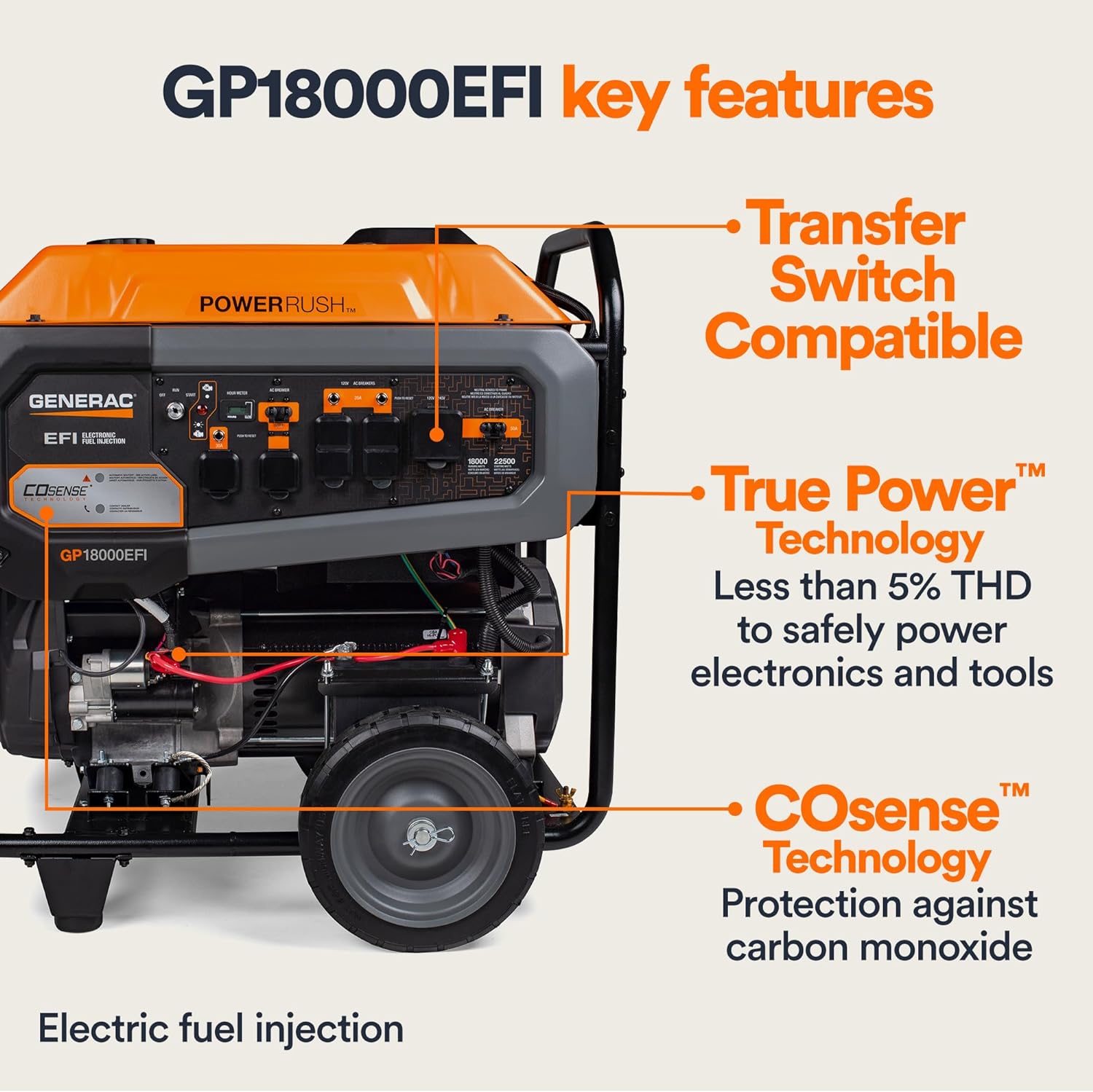 Generac 7706 GP18000EFI 18,000-Watt Portable Generator with Electric Start O70829