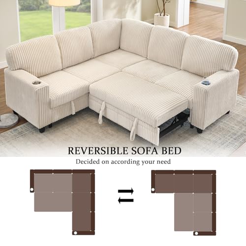 L-Shaped Pull Out Sleep Sofabed with Storage Chaise, Chenille Upholstered X30892