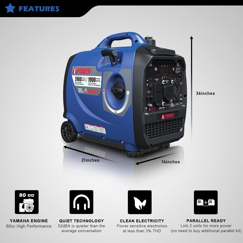A-iPower Portable Inverter Generator 2400W Ultra-Quiet Yamaha Engine RV Ready T560