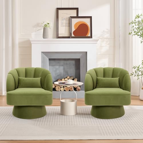 GarveeHome Modern Swivel Barrel Accent Chair, Teddy Fabric Upholstered Armchair, Black W334223