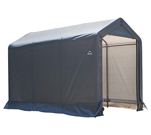 ShelterLogic 10 x 10 Shed-in-a-Box All Season Steel Round Roof Outdoor Storage Shed with Waterproof Cover, Grey S288