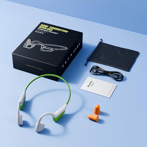 Bone Conduction Headphones Wireless Bluetooth 5.4 Open Ear Sports Headset with Mic, IPX6 Waterproof (Green) R3266