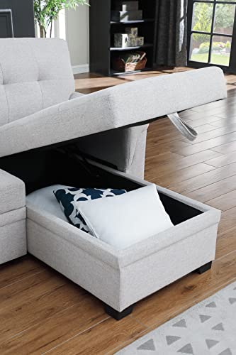L-Shaped Pull Out Sleep Sofabed with Storage Chaise, Chenille Upholstered X30892