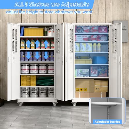 Aobabo 73''H Metal Garage Storage Cabinet with Wheels, Black S572804
