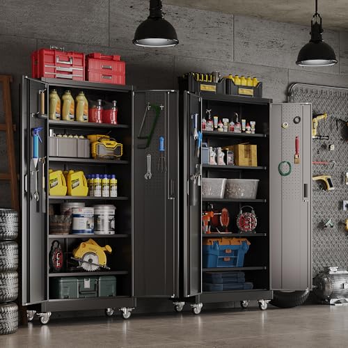 Aobabo 73''H Metal Garage Storage Cabinet with Wheels, Black S572804