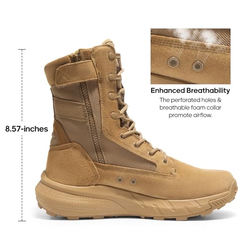 NORTIV 8 Men's Tactical Military Work Boots Side Zipper Leather Lightweight 8 Inches S851