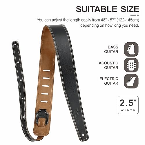 Nefelibata Guitar Strap 2.5" Wide Bavarian Tumbled Leather with Foam Padding Y83994
