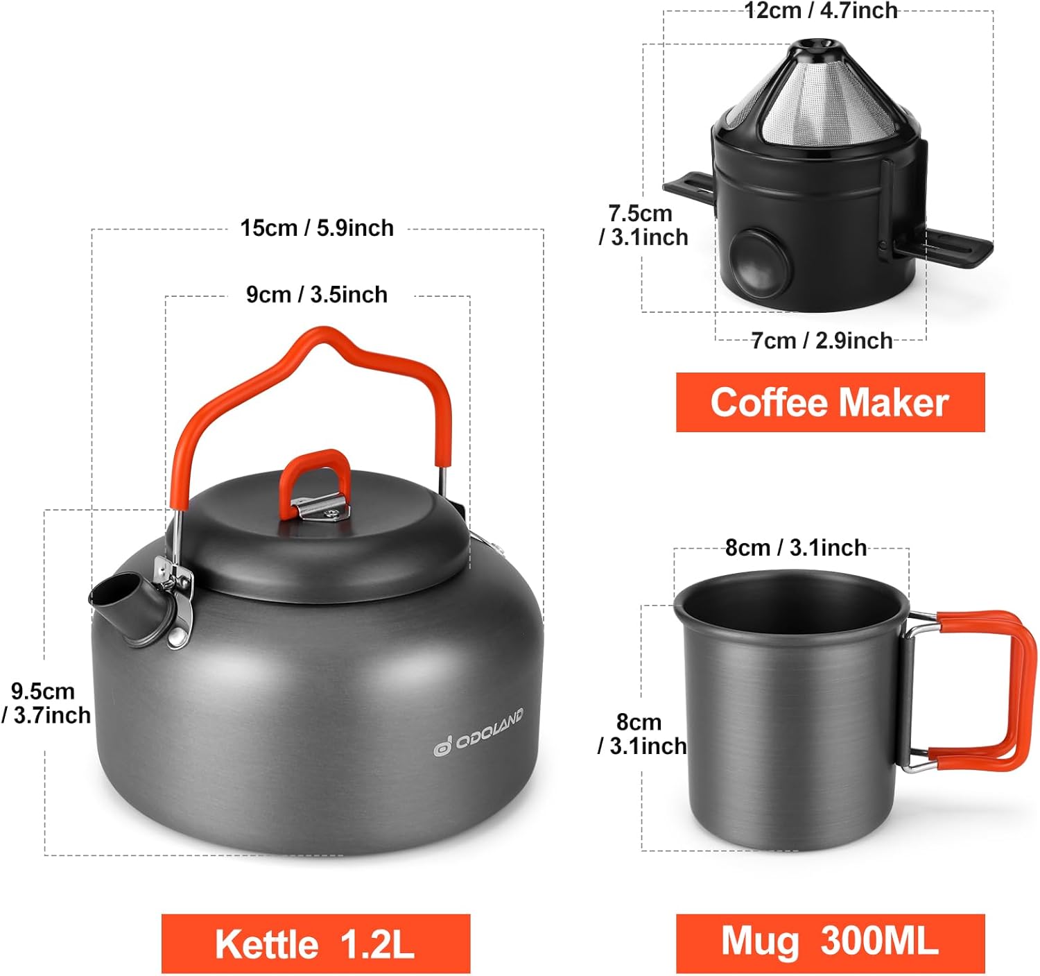 Odoland Camping Coffee Pot 1.2L with Mug and Filter M52160