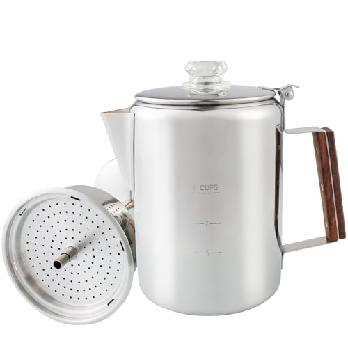 Coffee Percolator, Camping Coffee Pot 9 Cups Stainless Steel Coffee Maker with Clear Top Glass Knob, Percolator Coffee Pot for Campfire or Stovetop Coffee Making Outdoor Traveling Fast Brew