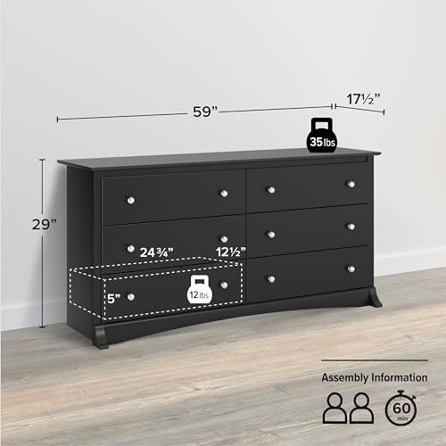 Prepac Rustic Ridge Farmhouse 6-Drawer Double Dresser, Brown X6434