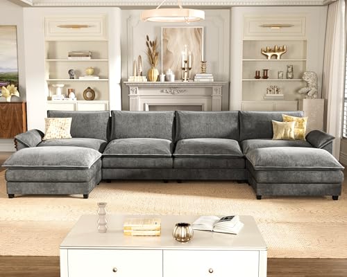 Homall 119" Modular Sectional Sofa with Reversible Ottoman, Light Grey V97154